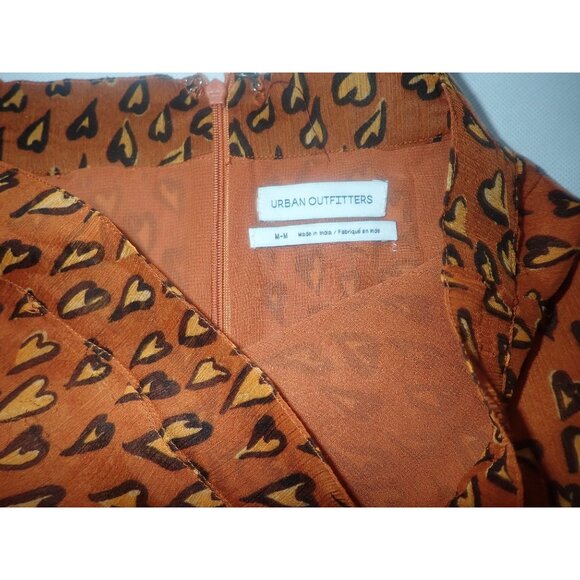 Urban Outfitters Women's Heart Print Ruffle Wrap Skirt M Orange - Picture 4 of 5